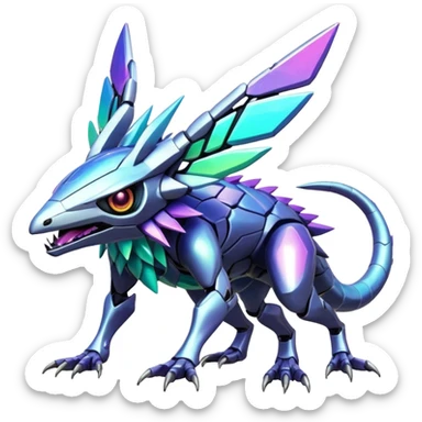  exotic shiny colorful futuristic modern cyber-Fakémon-Digimon-Trico-Vernid-creature sticker