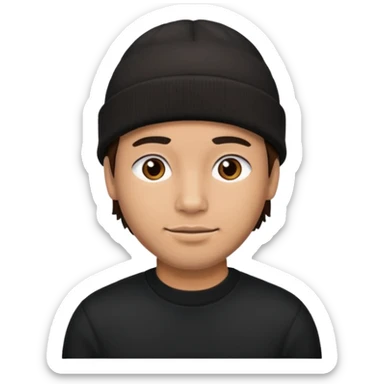 A hispanic man with a beanie sticker