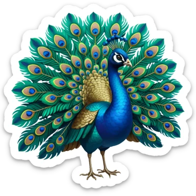 Hyperrealistic Peacock Begonia, with the most incredible iridescent green teal, blue, markers on his Hyperrealistic multidetailed, bold, bright, gorgeous lush open feathers, isolated, 3d render, 16k, 600 dpi sticker