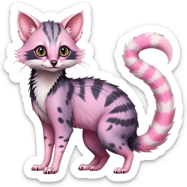 Deep dark pastel bright whitish pale Violet-pink-gradients with darker points Asian painted anime-styled big-eyed shiny glorious divine marked exotic cool beautiful realistic Lykoi-civet-genet-sergal-ocicat-oncilla-animal-Fakémon-hybrid-fursona (full body) sticker