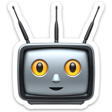 A 2d TV box facing the camera that reads AI that has antennas on it. It has no face. sticker