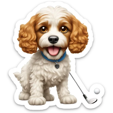 Ginger cavapoo dog playing golf sticker