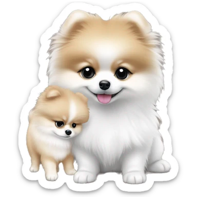 ebca9d color pomeranian puppy and white color pomeranian puppy with a little bit lass fur hugging  sticker