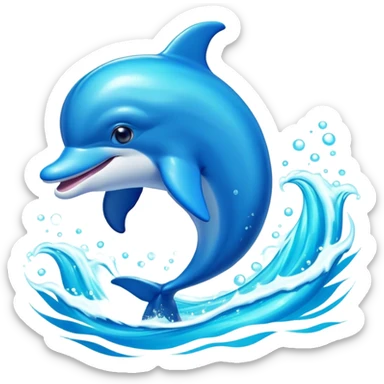Cinematic Adorably Playful Dolphin Portrait Emoji, Bouncing joyfully through sparkling turquoise waves with a sleek, streamlined body of glossy blue skin, a wide, infectious smile, and bright, twinkling eyes that radiate pure delight, Simplified yet charmingly exuberant features, highly detailed, glowing with a radiant, bubbly aquatic glow, high shine, energetic and heartwarming, stylized with an air of whimsical ocean fun, soft glowing outline, capturing the essence of a super cute dolphin that seems ready to leap out of the screen spreading joy! sticker