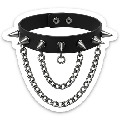 a black goth choker with spikes and chains, edgy gothic accessory sticker