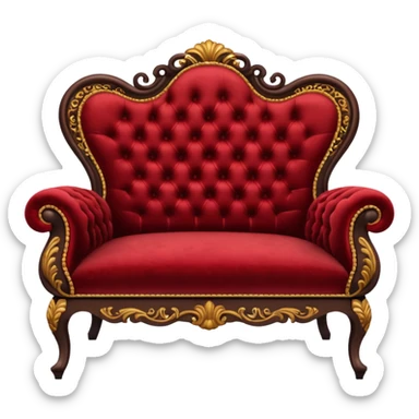 A big antique dark-brown and Red-velveted Loveseats-couch sticker