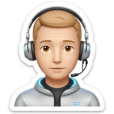 AI Call Agent holo-human-like Cyber AI face, warm, calm and friendly. Holographic look.Soft AI face with a listening, welcoming expression, minimal facial lines, calm eyes. Light headset. Man. sticker