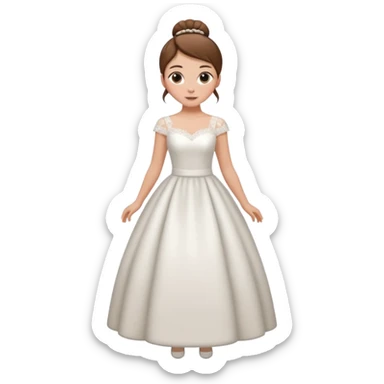 Chica blanca, pelo castaño con mondongos recogido, vestido novia invierno, cuerpo entero sticker