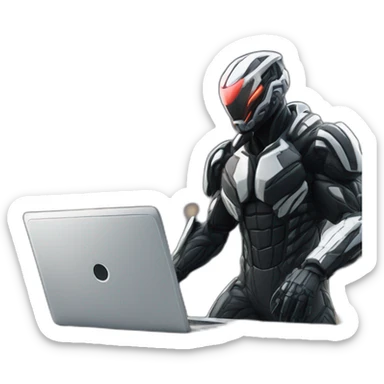 developer behind his laptop with this style : Crytek Crysis Video game with nanosuit hacker themed character sticker