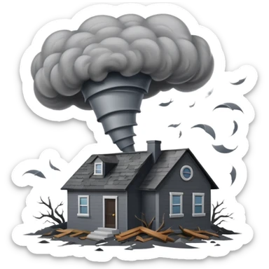 A tornado with a house sticker