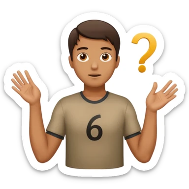 Man shrugging with the number 6 above his left hand and the number 7 above his right hand sticker
