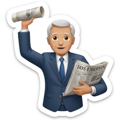 rear-facing old man in a suit throwing a rolled-up newspaper to his left sticker