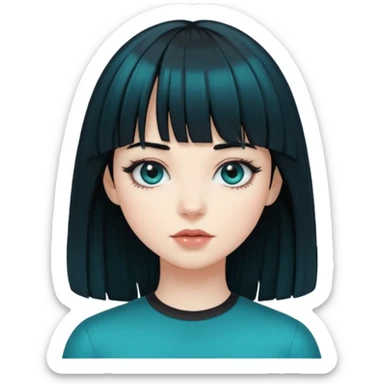 girl with black hair and the hair transforming into black hair with bangs that are half teal sticker