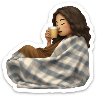 girl brunette inside a blanket sipping coffee eyes closed sticker