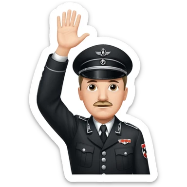 Adolf Hitler with a small mustache raising one hand straight out like a Sieg Hail salute in Black SS uniform. The arm must be straight out with no bend in the elbow sticker