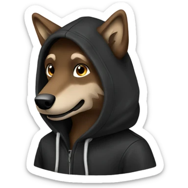 Brown wolf wearing black hoodie sticker