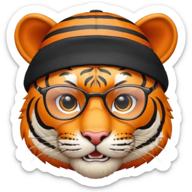 Un tigre enfadado con una mesa de dj . Lo quiero más profesional con unos audífonos y cara de astuto . Mejor con un sobrero y sin audífonos y con unas gafas  sticker