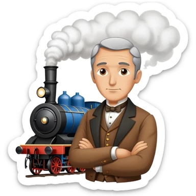 George Stephenson with a steam locomotive sticker
