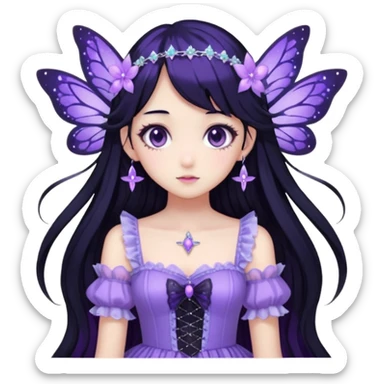 Gothic anime fairy with long beautiful hair and violet dress, pastelcore, Lolita, aesthetic, beautiful, pretty, amazing, epic, gorgeous, sparkly sticker