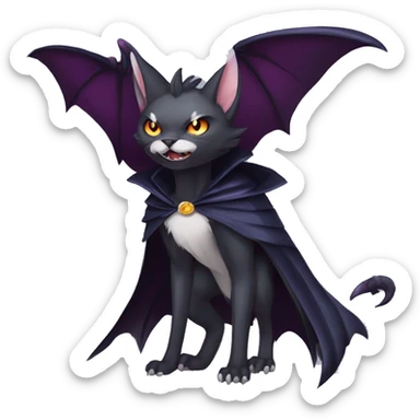   cool edgy beautiful fantasy anime-style dark animal vampiric Nargacuga-cat-hybrid Fakemon with big fangs and bat-wing-ears with a cape full body sticker