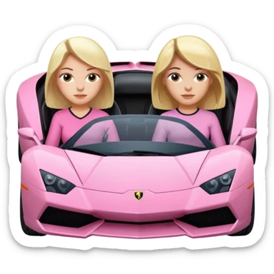 Make car far away so I can see full car Car facing forward in pink sports car. The best friend girls are not smiling but very pretty. One girl is blonde, one girl is brunette. Front of car sitting in the seats. Make it a pink sports car. They are two baddies make it a Lamborghini pink car  sticker