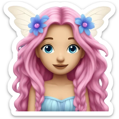Beautiful, flower, fairy, pink, blue, purple, long hair, wings sticker