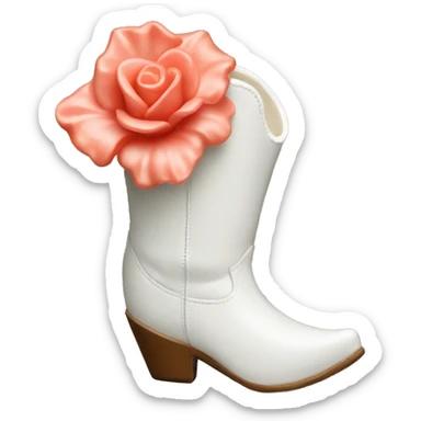 White cowgirl boot vase with coral sticking out of it sticker