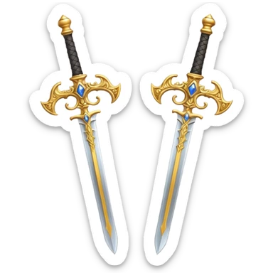 Two Golden royal swords with gold blades and gold handel sticker