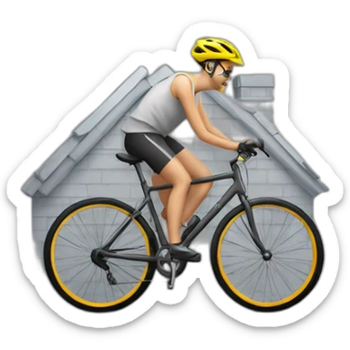 Un vélo sur le toit d une maison grise sticker