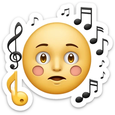 yellow circle face emoji whistling with music notes coming out its mouth and side-eyeing sticker