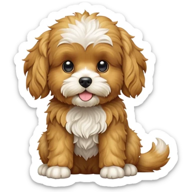 cinematic-[cavoodle dog]-realistic-full-body-sitting-emoji,-tail-resting-loosely-beside-its-paws,-head-tilted-dramatically,-wavy-[golden]-fur,-simplified-yet-realistic-focused-features,-highly-detailed,-glowing-with-an-almost-sarcastic-glow sticker