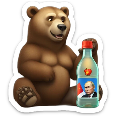 Vladimir Putin on a bear with a bottle of vozka sticker