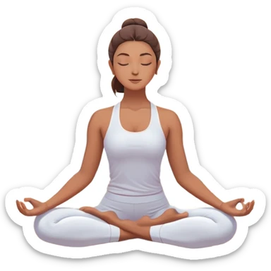 A peaceful person practicing yoga on a calm sea beach at sunrise, in a serene meditative pose. Soft pastel colors surround the scene, with gentle waves in the background and smooth, flowing lines representing balance and tranquility. The atmosphere feels centered and mindful. sticker