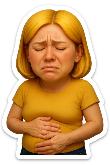 emoji stile iphone di donna con mal di pancia e pancia gonfia, iperrealistico 4k sticker