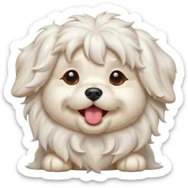 Cinematic Cute Yawning Wavy-Haired Maltese Dog Portrait Emoji, Head tilted slightly with a dramatic, wide-open yawn, showcasing a lustrous, wavy-haired white coat with gentle highlights, floppy ears slightly drooping, round dark eyes barely open in drowsy contentment, Simplified yet irresistibly adorable features, highly detailed, glowing with a soft, cozy glow, high shine, relaxed yet expressive, stylized with a touch of whimsy, bright and endearing, soft glowing outline, capturing the essence of a sleepy yet affectionate companion, so drowsy it feels like it could stretch right out of the screen and curl up for a nap! sticker