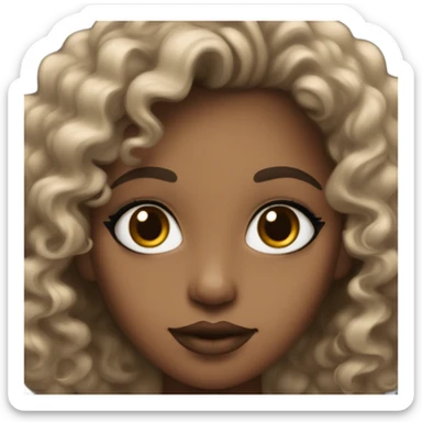 A mixed black and white girl, with curly 4a hair and brown almond eyes , matte lipstick on  sticker