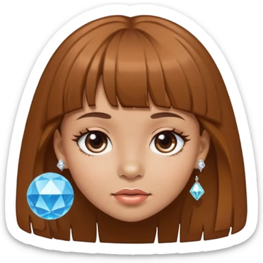 i want an emoji of a girl, with brown bangs and long hair and a diamond ball piercing on the nose sticker