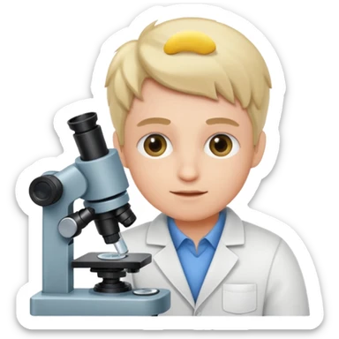 haz un personaje que este mirando  un microscopio, sticker