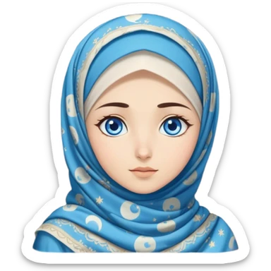Turkish beautiful finish Konya girl blue eyes with moon patterned hijab dress and watching the moonlight sky on the ground  sticker