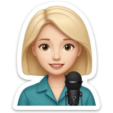 woman with a microphone, experiencing ASMR, smooth edges, gentle smile sticker