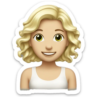 Girl with wavy blond hair smile and green tea  sticker