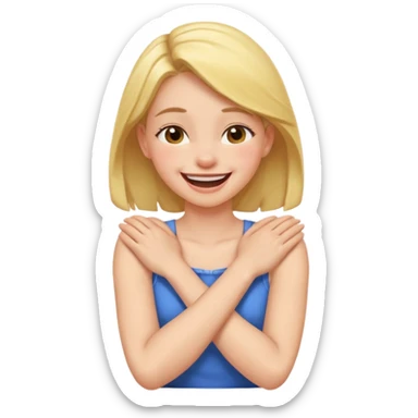 girl with arms crossed grabbing neck while laughing  sticker