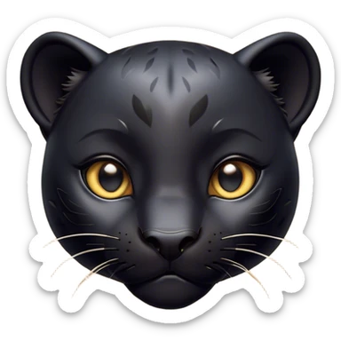 Cinematic Cute black Panther Portrait Emoji, Head tilted playfully and inquisitively, with a smooth, streamlined form accentuated by a subtle sheen and round, sparkling eyes filled with charm, Simplified yet irresistibly adorable features, highly detailed, glowing with a warm, inviting glow, high shine, affectionate and lively, stylized with a touch of whimsical mystery, bright and endearing, soft glowing outline, capturing the essence of a mischievous yet loving black Panther that seems as if it could pounce out of the screen into your arms! sticker