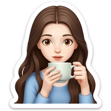  beautiful pale brunette girl with long hair drinking tea sticker