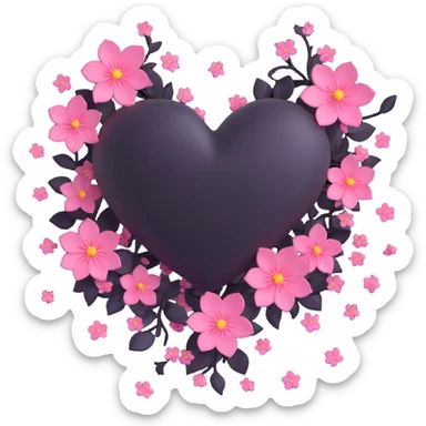 goth sakura heart, black heart with sakura petals swirling around, magical and dynamic sticker