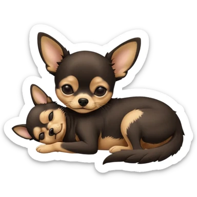 A high-resolution photo-realistic digital illustration of a  black tan chihuahua with eyes closed shut sleeping lazily on the ground sticker
