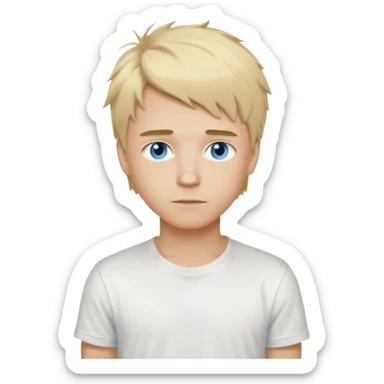 create boy blonde hair long messy, light eyes, white t shirt, rich, long hair, eyes blue, acessory rolex or cartier sticker