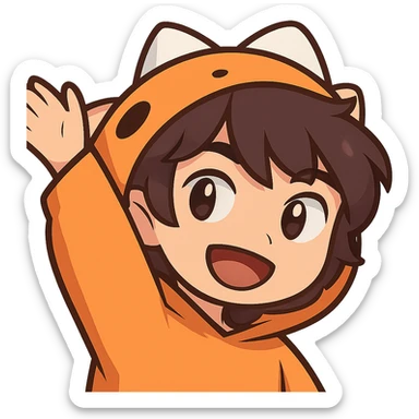 Edit the cartoon character in the image to have their eyes open, keeping the same style and pose. Maintain a transparent background. sticker