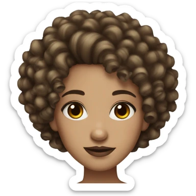 pretty light skin girl emoji with lashes and makeup dark curly hair brown eyes sticker