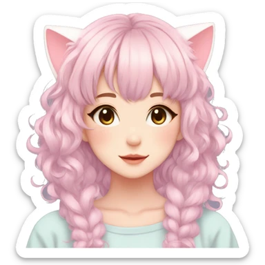 Gorgeous pastel anime girl with blushing face and hair garnitures and pretty hair and cat ears aesthetic trending style sticker
